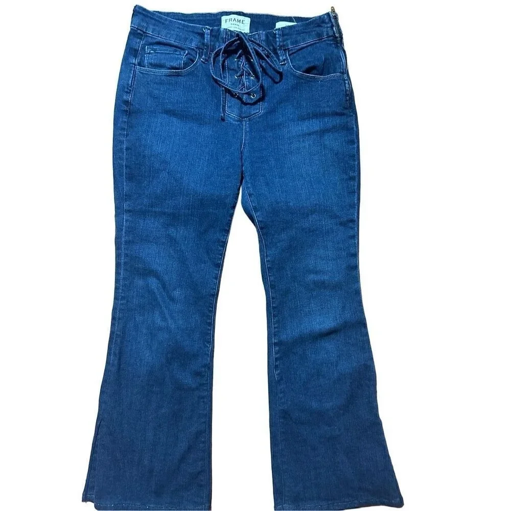 Frame Le Bell Lace Up Jean In Hayworth High Waist Cropped Flare Jeans Sz 27 - Picture 10 of 11